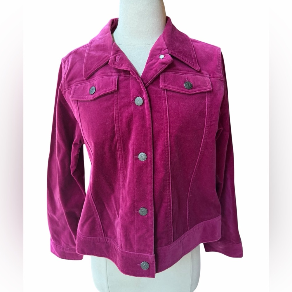 Late 1990s/Y2K Relativity 98% Cotton Velvety Trucker Style Button Placket Jacket